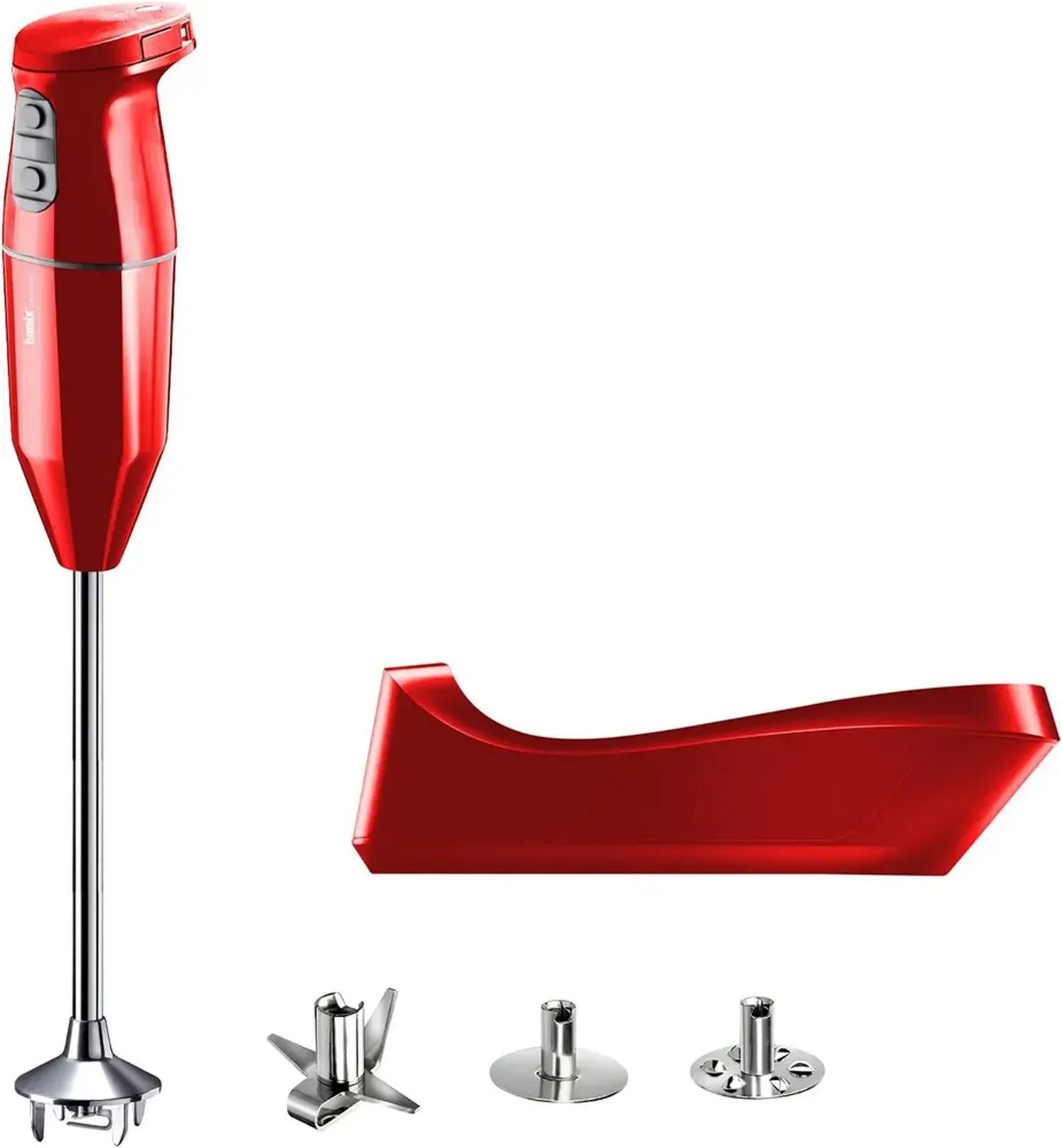 Mixeur Plongeant Sans Fil Bamix PRO Set, Chargeur, Accessoires, Inox, 250W, 3 Vitesses, Rouge, Fabriqué en Suisse