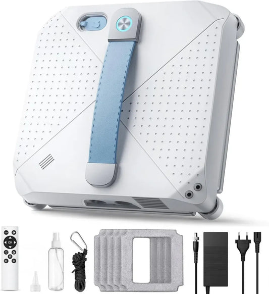 Robot nettoyeur de vitres 9000 Pa, moteur à turbine, détection des bords, 4 modes de nettoyage, blanc